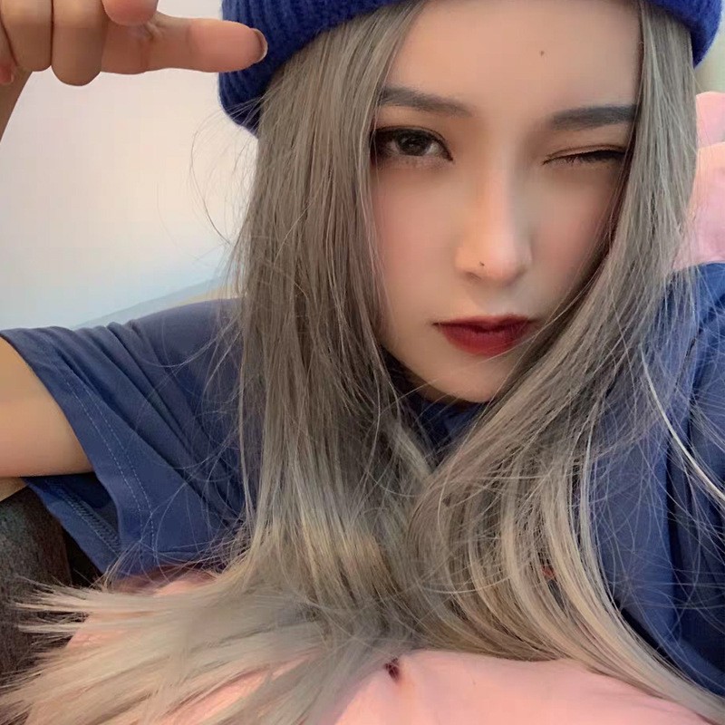 Bộ Tóc Giả Nữ Dài Thẳng Màu Xám Cosplay Blackpink