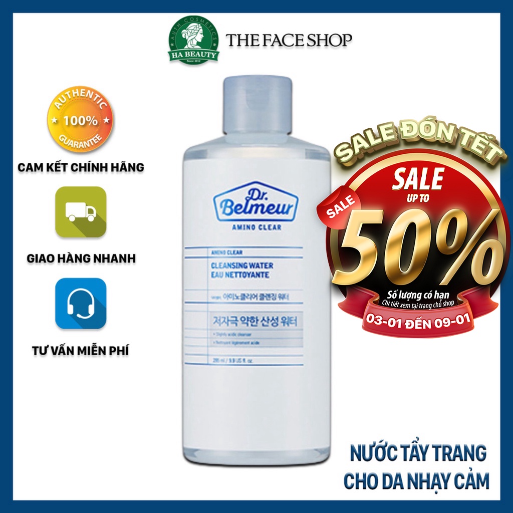 Nước tẩy trang dưỡng ẩm sạch sâu dịu nhẹ cho da nhạy cảm The Face Shop Dr Belmeur Amino Clear Cleansing Water 295ml
