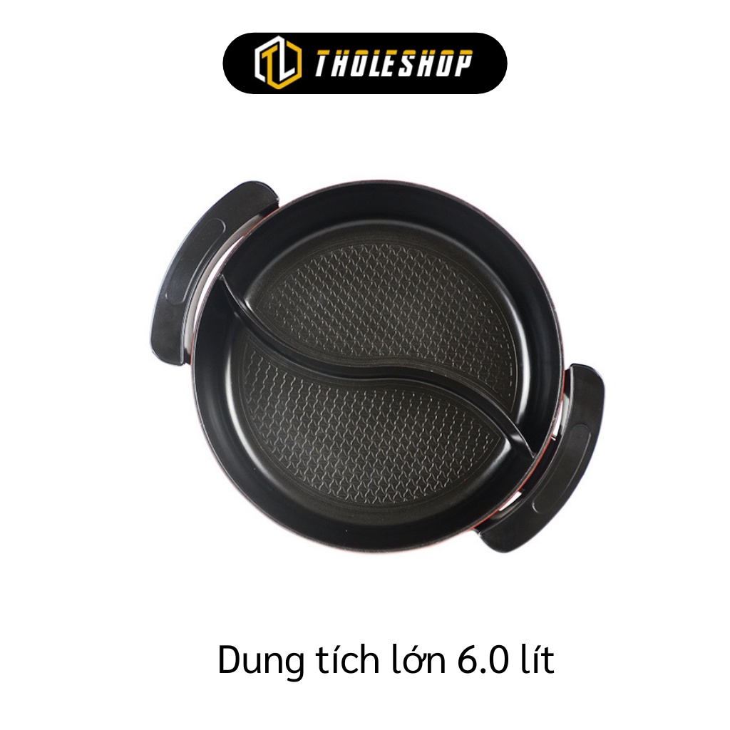 Nồi Lẩu Mini - Nồi Nấu Lẩu Điện 2 Ngăn Đa Năng, Dung Tích 6L, Siêu Chống Dính 9264