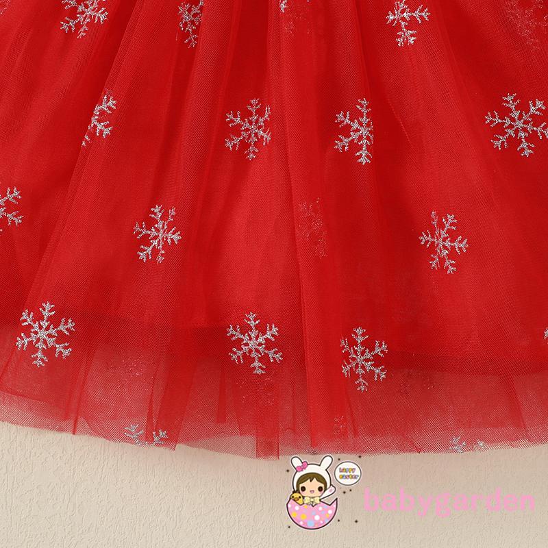 Đầm Vải Tuyn Tay Dài Phồng Thêu Chữ Thời Trang Giáng Sinh Cho Bé Gái 3 Tháng Đến 3 Tuổi Kèm Băng Đô