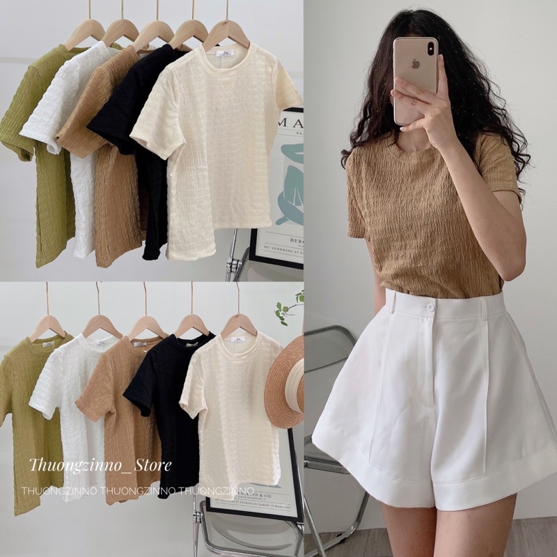 [Ảnh thật/Video] Áo phông xốp Hàn Quốc ngắn tay cho dãn dáng vừa