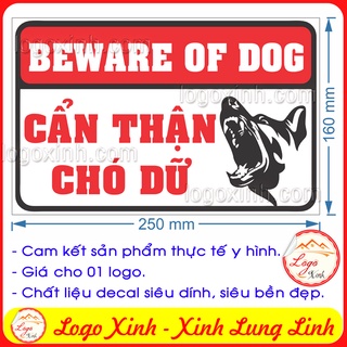 LOGO TEM STICKER CẢNH BÁO CẨN THẬN NHÀ CÓ CHÓ DỮ, BEWARE OF DOG