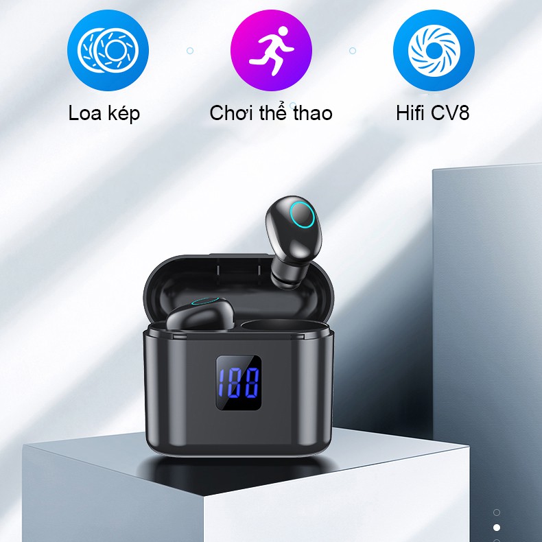 Tai nghe bluetooth không dây SIDOTECH X11B TWS true wireless siêu bass LED cảm ứng vân tay phù hợp IOS Android