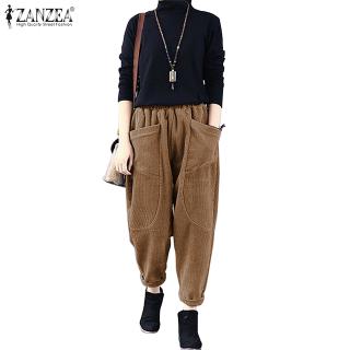 ZANZEA Quần Dài Ống Rộng Màu Trơn Thời Trang Cho Phụ Nữ