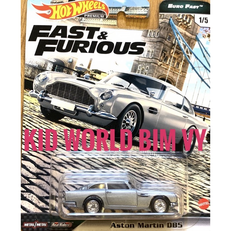 Xe mô hình Hot Wheels Premium Fast &amp; Furious Euro Fast Series Aston Martin DB5 GPK55, bánh cao su.