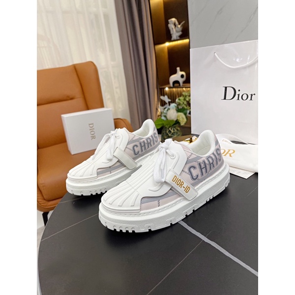 Giày thể thao nữ dáng bánh mì lưỡi cao su dài thương hiệu Dior CD da thật cao cấp