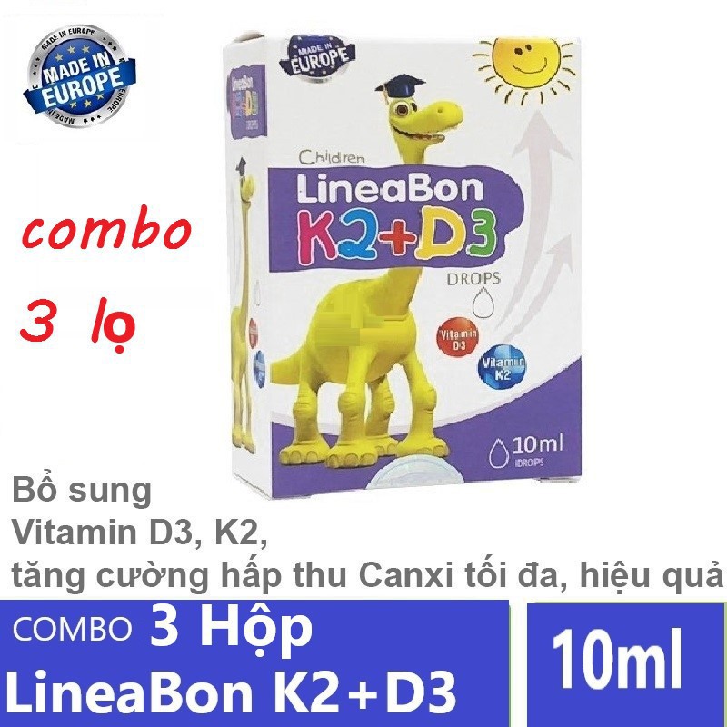 Combo 3 Lọ |LineaBon K2+D3 |Bổ sung vitamin K2, D3 |Tăng cường hấp thu canxi tối đa (Lọ 10ml) (Tặng Qùa Ý Nghĩa)