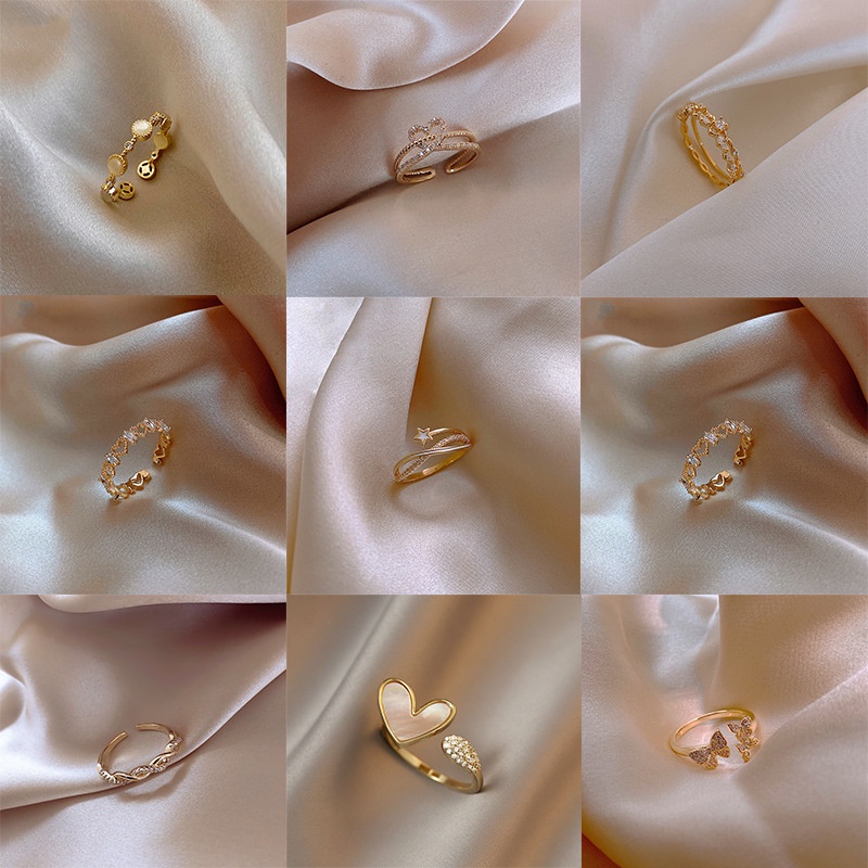 Nhẫn hở đính đá ngọc trai nhân tạo phong cách retro Nhật Hàn cho nữ