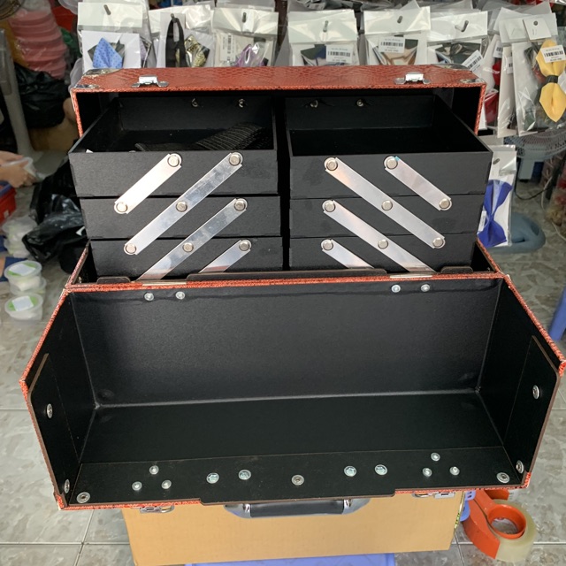 Thùng đựng đồ trang điểm - phụ kiện cưới Giang - simili da trăn đỏ cam