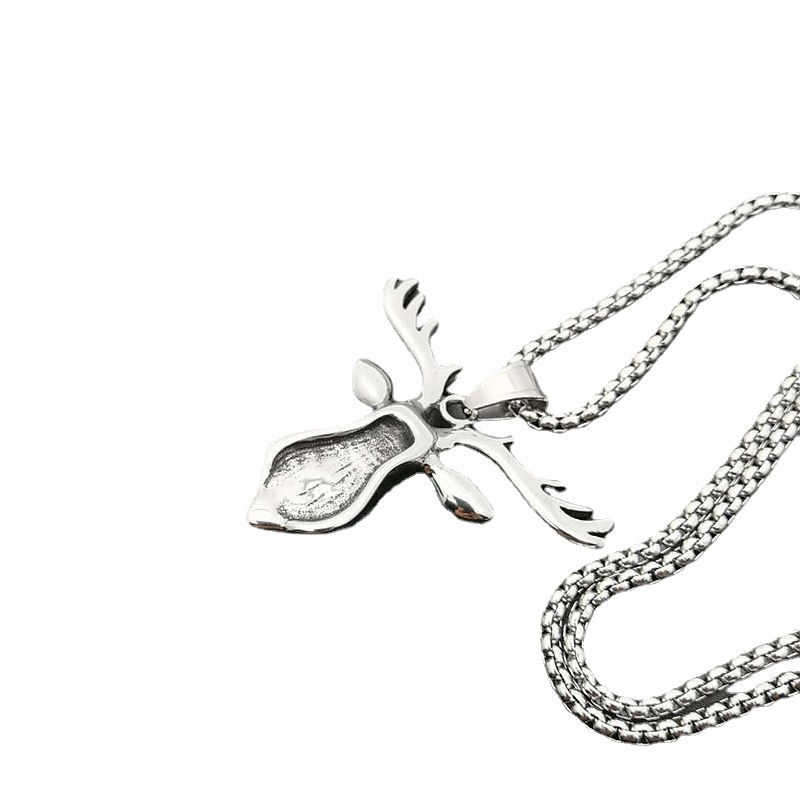 Vòng cổ Titan HìNh ĐầU Hươu ĐíNh Đá ThờI Trang