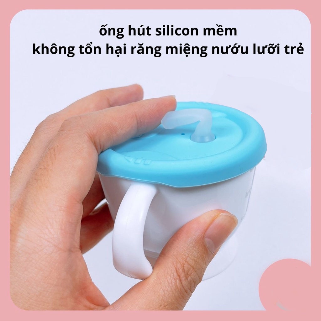 (Tặng cọ rửa ống hút) Cốc tập uống, tập hút 3 giai đoạn Kichilachi cho bé có vạch chia 150ml