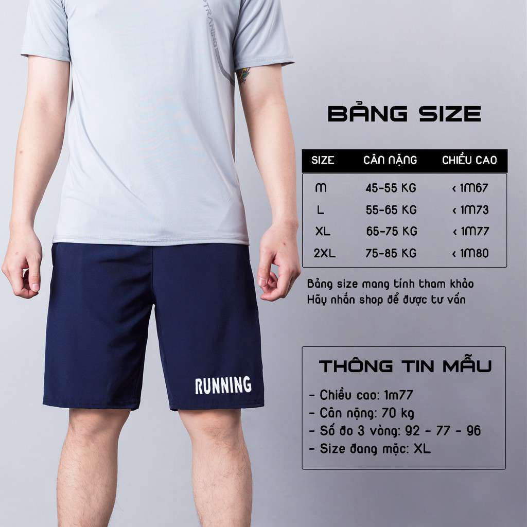 Quần đùi gió nam RUNNING dáng thể thao co giãn nhẹ có khóa tiện dụng