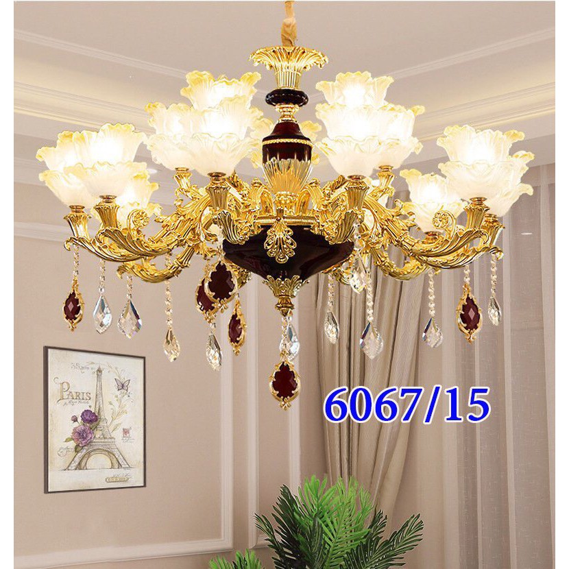 Đèn chùm trang trí nội thất phong cách Châu Âu hiện đại loại 12 tay - Tặng kèm bóng LED cao cấp - Xanh/Vàng/Đen