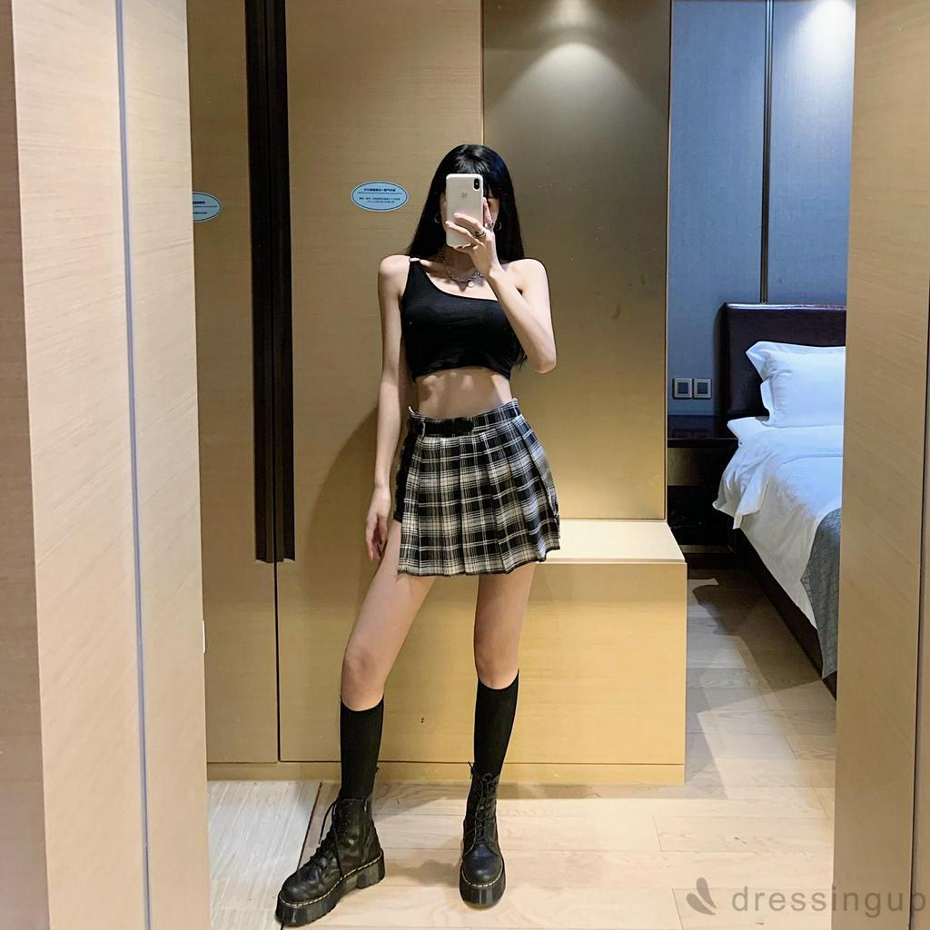 Chân Váy Nữ Lưng Cao Dáng Chữ A Họa Tiết Caro Thời Trang