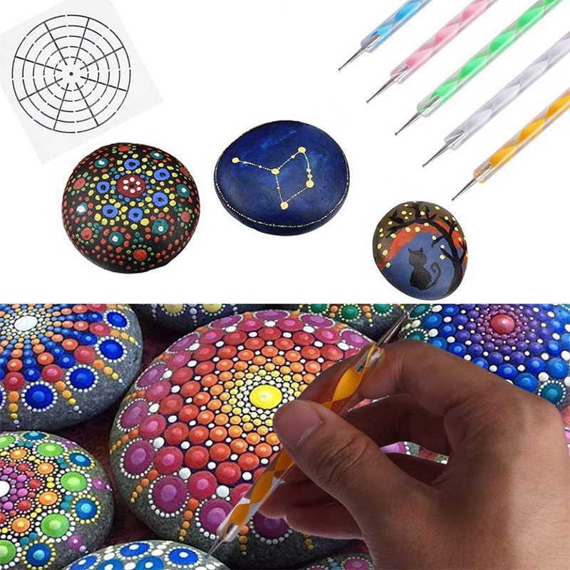 Bộ 17 Dụng Cụ Khuôn Họa Tiết Mandala Gồm Bút Bi Và Khay Đựng Sơn