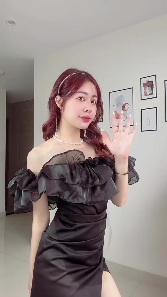 Đầm dự tiệc trễ vai phối bèo xẻ tà ôm body nữ tính - NV310 | BigBuy360 - bigbuy360.vn