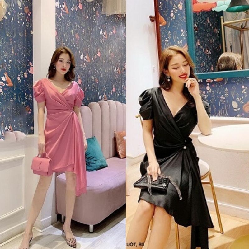 Đầm xòe cổ tim vạt xéo duyên dáng
