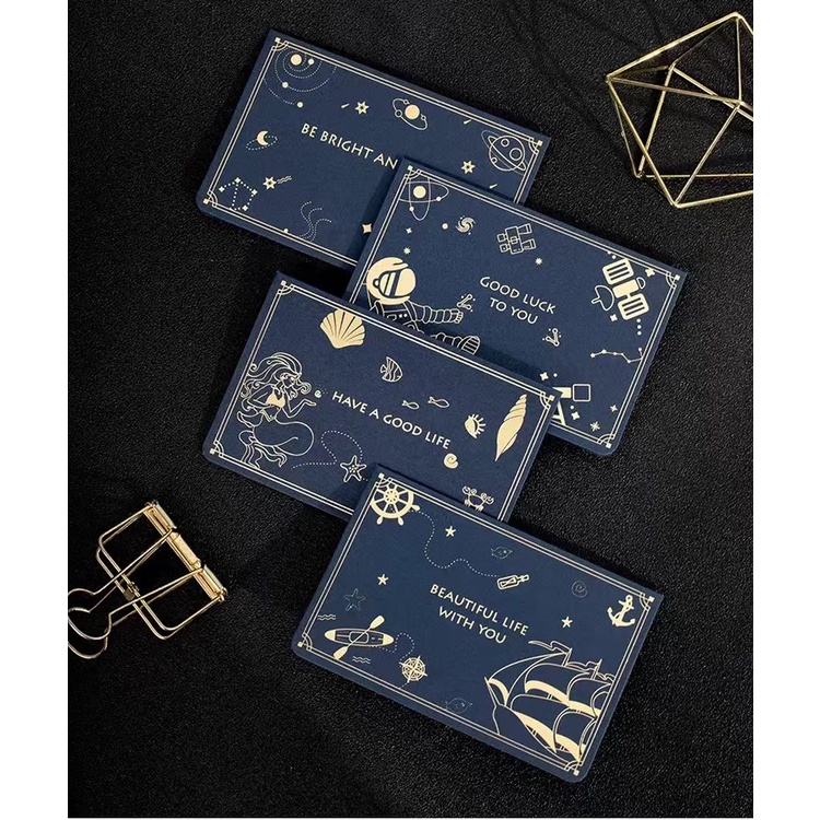 [Cois N] Set 1 Thiệp Chúc Mừng Năm Mới Màu Xanh Dương Ánh Đồng Phong Cách Hàn Quốc Sáng Tạo Cao Cấp
