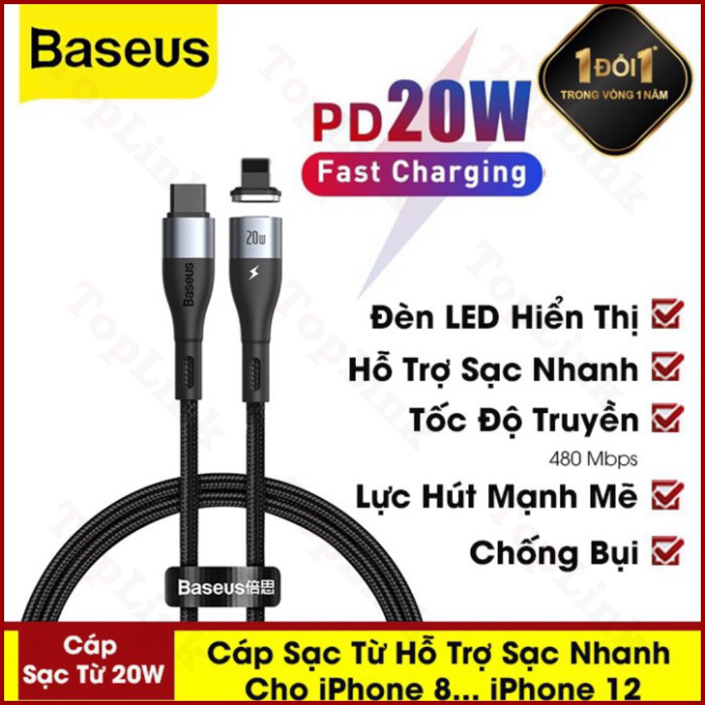 [CHÍNH HÃNG] Cáp Sạc Từ Baseus Sạc Nhanh PD 20W Cho Iphone 11 12, USB Type C To Lightning Chuẩn PD Truyền Dữ Liệu