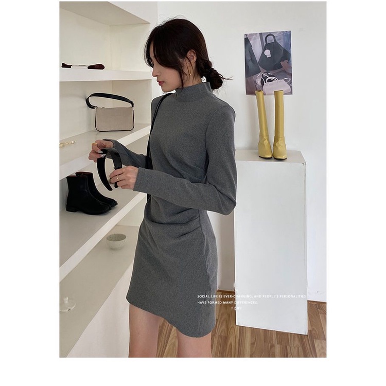 Đầm Cổ Cao Ôm Eo Phong Cách Pháp Thời Trang Cho Nữ