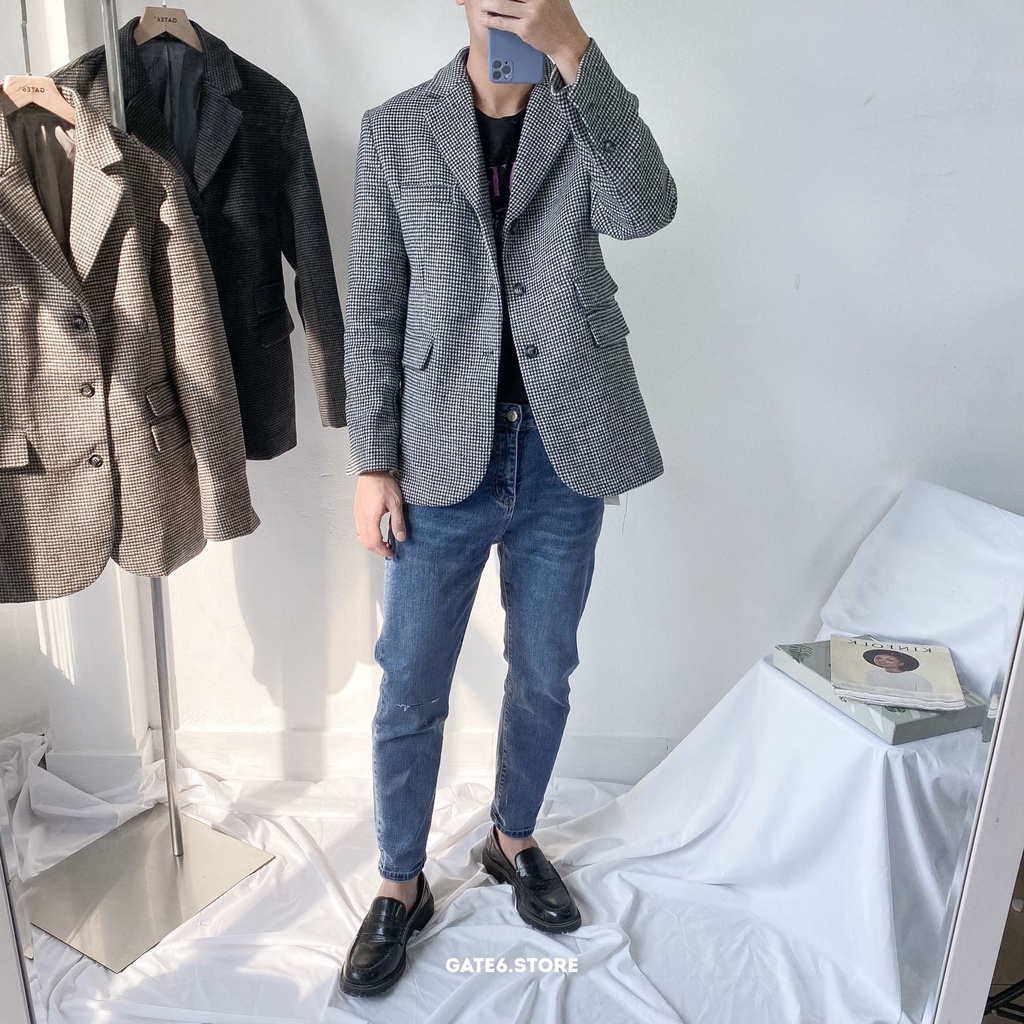 Quần Jean Nam YY slimfit, quần bò xước vằn màu retro kiểu Hàn Quốc GATE6 - Xanh vintage 9055