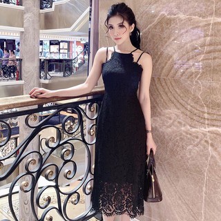 đầm ren cổ yếm dây đổ mã MH12