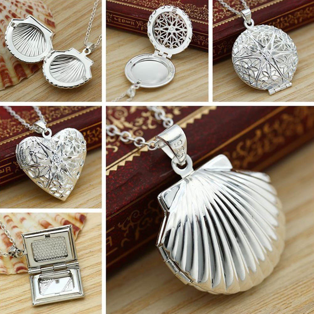 925 Sterling Silver Locket Box Photo Frame Pendant Necklace Chain Charm Jewelry