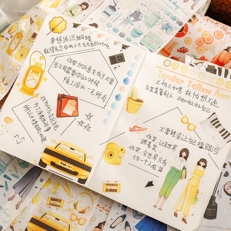Washi tape cuộn bản rộng WS14 - Băng keo dán trang trí sổ tay phong cách retro