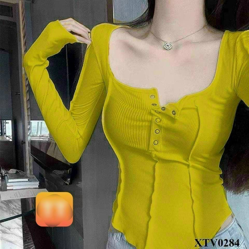 áo thun gân tay dài nút  bấm phối đường li 2 bên sườn li