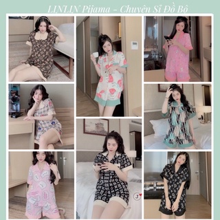 Bộ ngủ - đồ ngủ pijama cổ sen tay cộc quần đùi kate loại 1