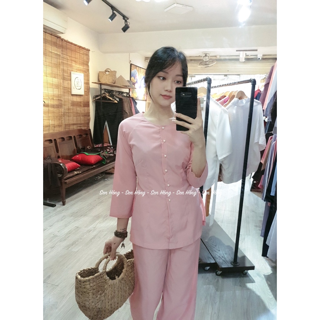 ️ BỘ ĐỒ đi chùa # áo bà ba  # set trang phục truyền thống # áo lam đi chùa đi chơi -  PHÁP PHỤC SEN HỒNG B15 Hồng