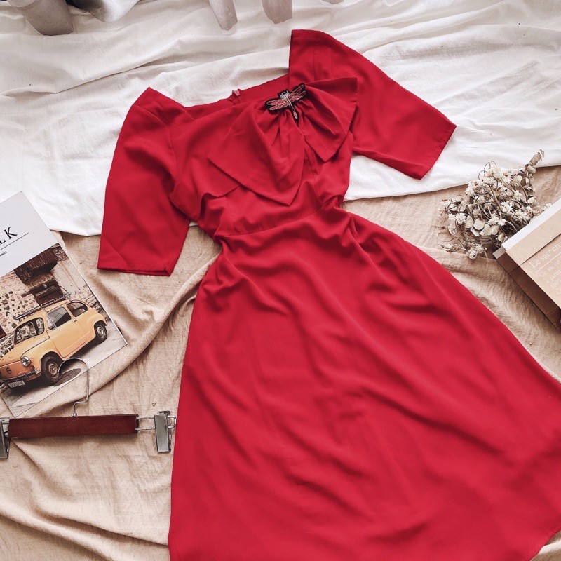 Đầm đi tiệc 🌷Hình thật 100%🌷Đầm xoè đỏ tay lỡ | BigBuy360 - bigbuy360.vn