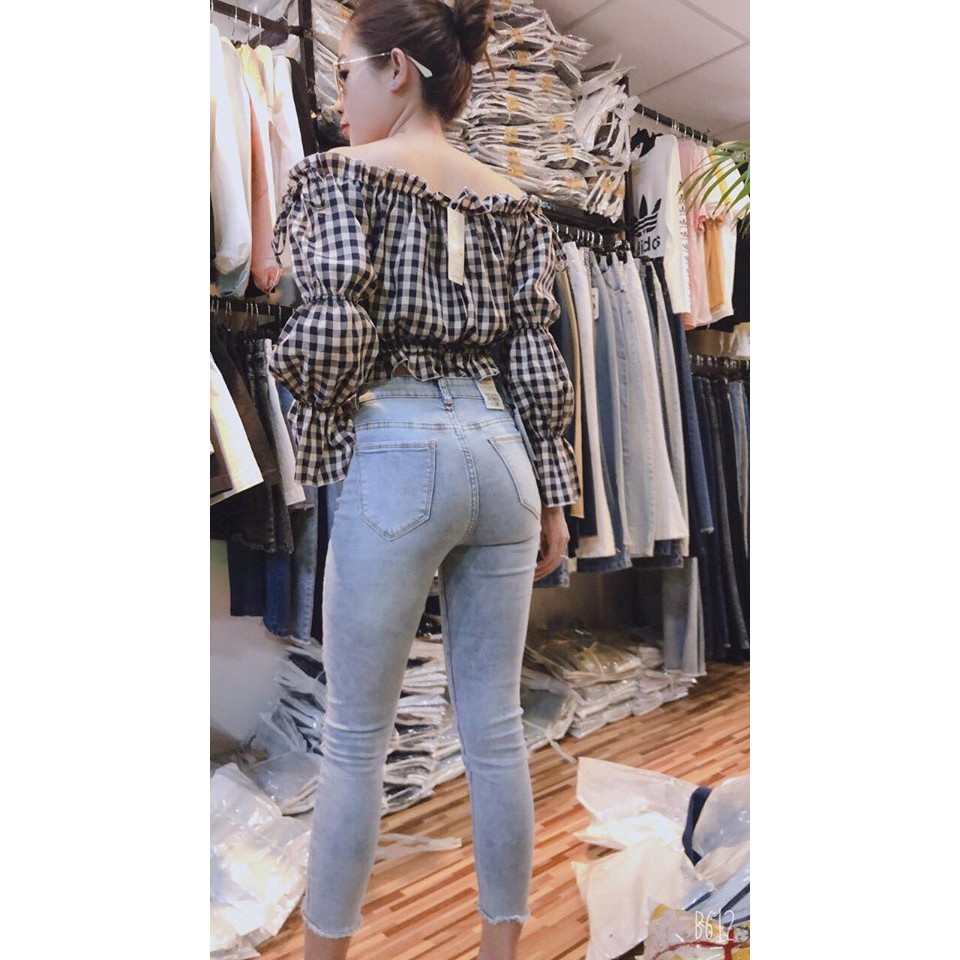 Quần Jeans Nữ 9 Tấc Rách Màu Nhạt CAo Cấp