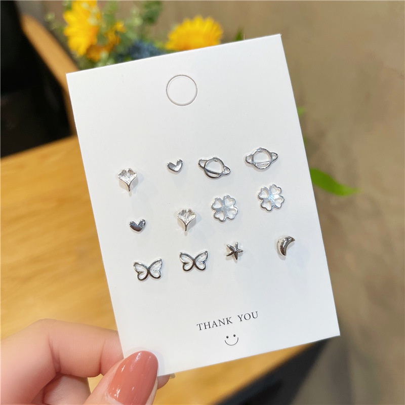 Set 6 khuyên tai bạc đơn giản thời trang cho nữ