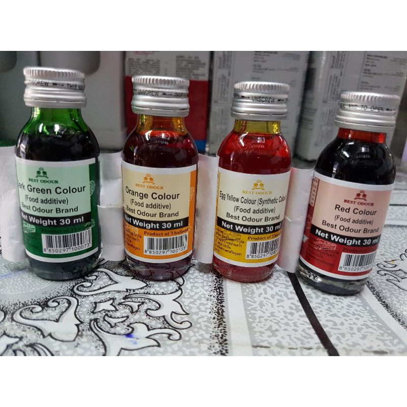 Màu nước thực phẩm BEST ODOUR lọ 30ml, màu xanh, vàng, cam, đỏ.