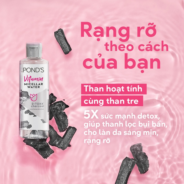 Nước Tẩy Trang Pond's Vitamin Micellar Water D-Toxx Charcoal Than Hoạt Tính Sạch Sâu 100ml