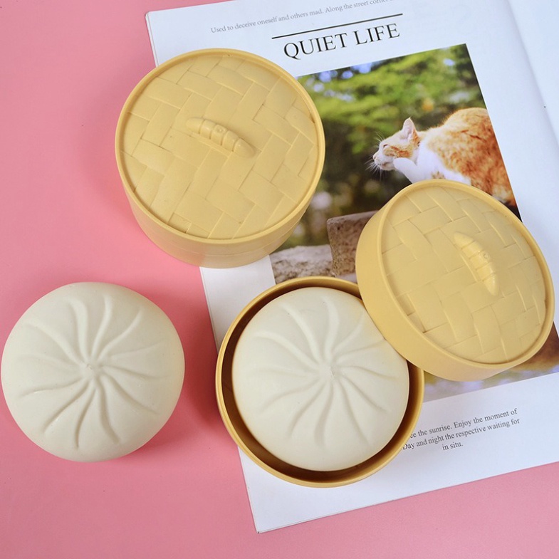 Size To 10cm Đồ chơi Squishy hình bánh bao có hộp như hình chậm tăng giá rẻ dễ thương màu trắng gudetama