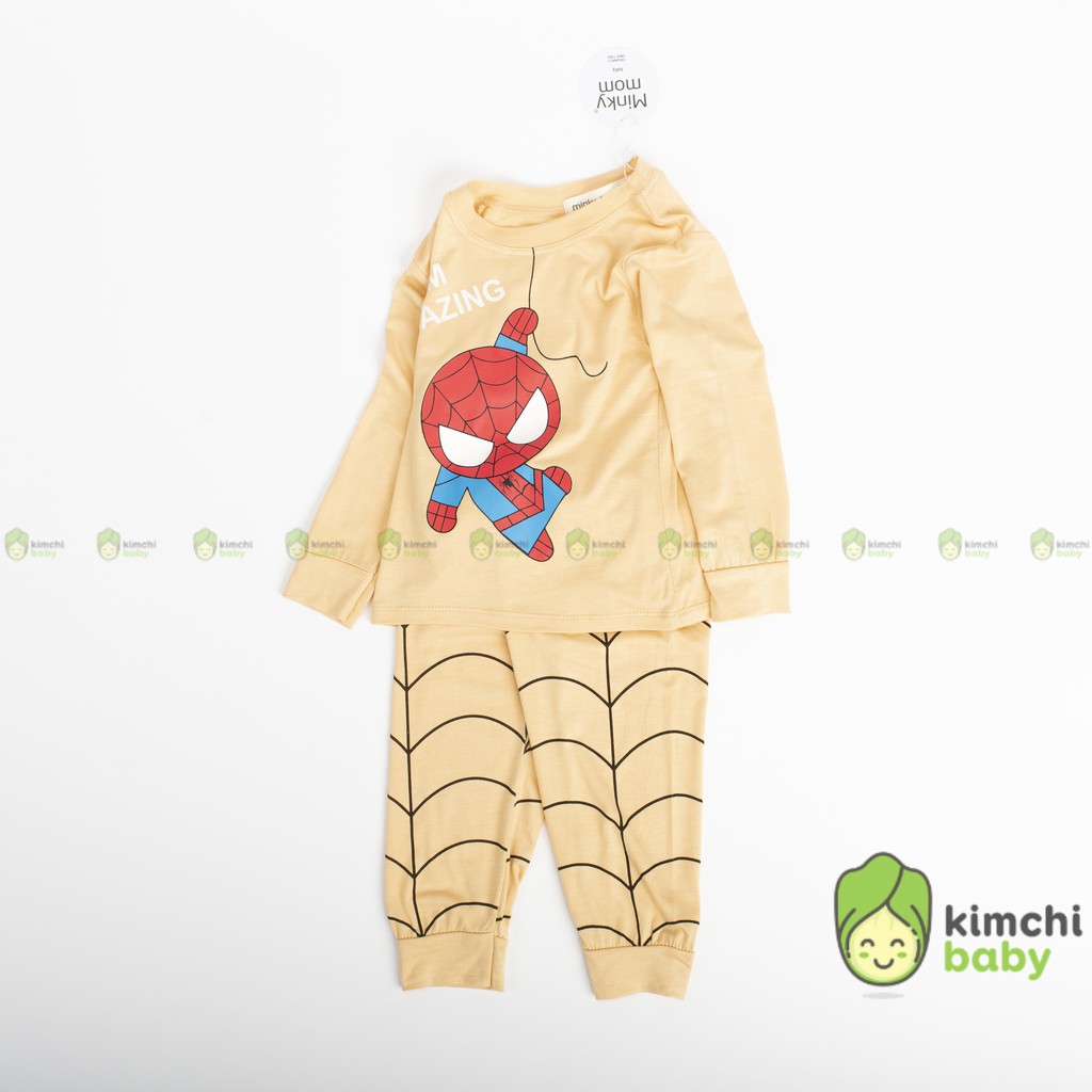 Đồ Bộ Bé Trai Minky Mom Vải Cotton Thun Lạnh In Hình Siêu Nhân, Bộ Dài Tay Cho Bé Mặc Nhà MKMTD2120