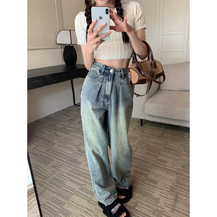 kumikumi HUANG YOYO Quần Jeans Nữ Dài Ống Đứng Thời Trang Hàn