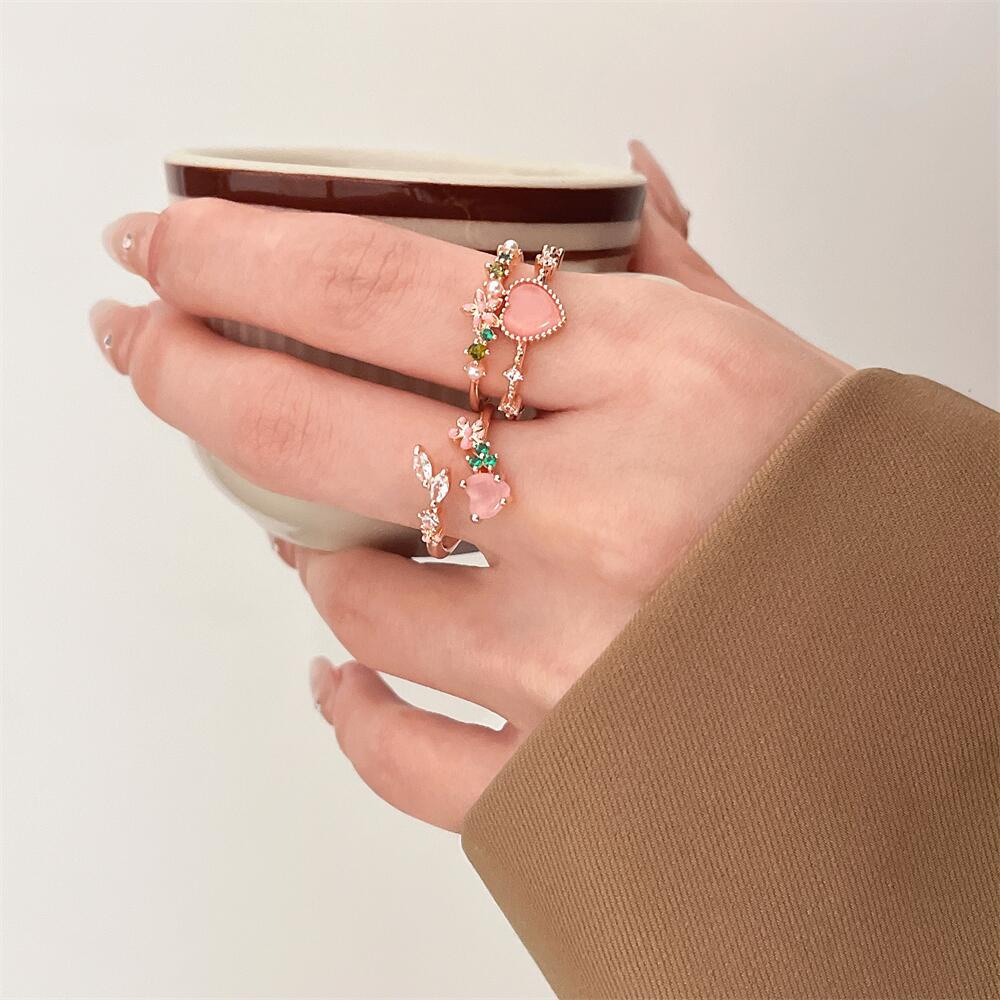 Nhẫn Hở Hình Trái Tim Đính Đá Zircon Phong Cách Hàn Quốc Ngọt Ngào