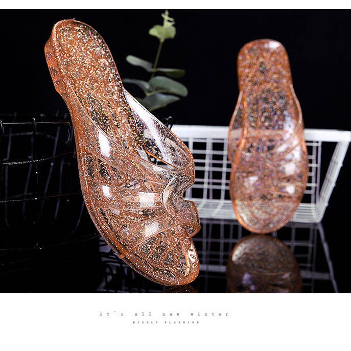 Đôi dép vui nhộn Dép Nhựa Đi Trong Nhà Gót Thấp Trong Suốt Thời Trang Mùa Hè Dành Cho Nữ