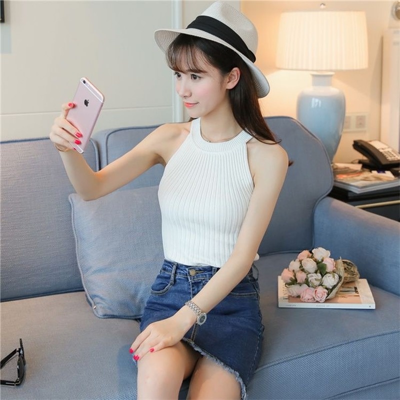Áo Dệt Kim Hai Dây Hở Vai Màu Trơn Phong Cá ch Gợi Cảm Mẫu Mới 831