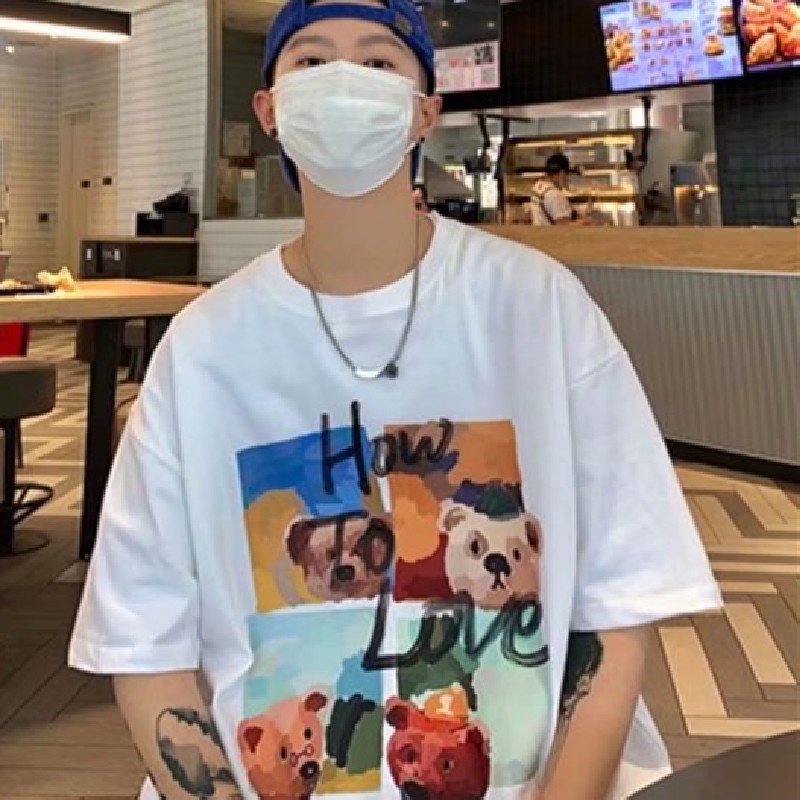 Áo Thun Tay Ngắn Cổ Tròn In Hình Gấu Hoạt Hình Dành Cho Nam