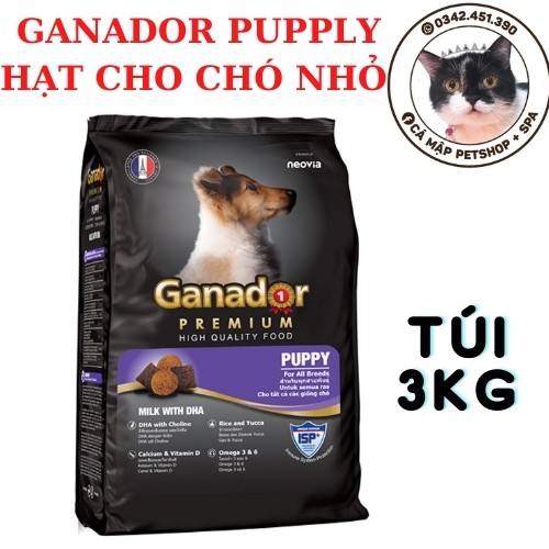 Hạt cho chó con Ganador Puppy vị Sữa và DHA, Hạt cho chó con vị Sữa bổ sung Vitamin và DHA túi 3kg