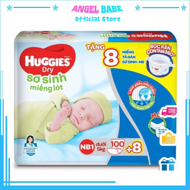 [SIÊU TỐC] Miếng lót Sơ Sinh Huggies NB1 100 miếng &lt;tặng kèm 8 miếng&gt;/NB1 56 miếng