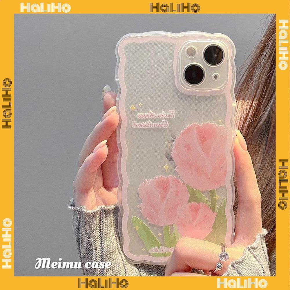 iPhone Case Silicone Soft Case Clear Case Wave Airbag Shockproof Camera Cover Protection Pink Flower Compatible For iPhone 11 iPhone 13 Pro Max iPhone 12 Pro Max iPhone 7 Plus xr