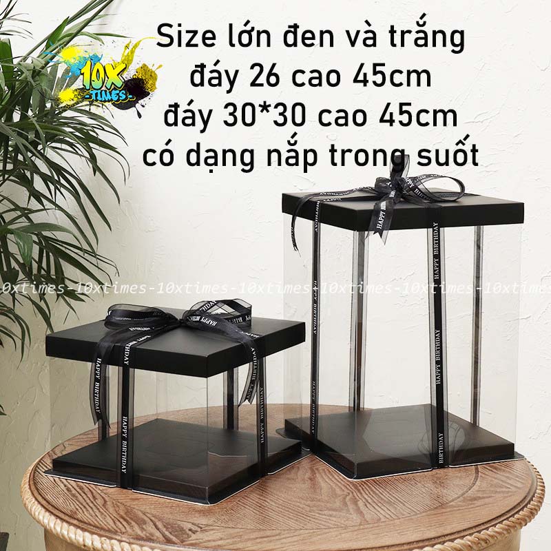 (size lớn) Hộp mica nhựa trong suốt 2 loại nắp đựng gấu, bánh sinh nhật quà tặng bạn trai bạn gái 10xtimes
