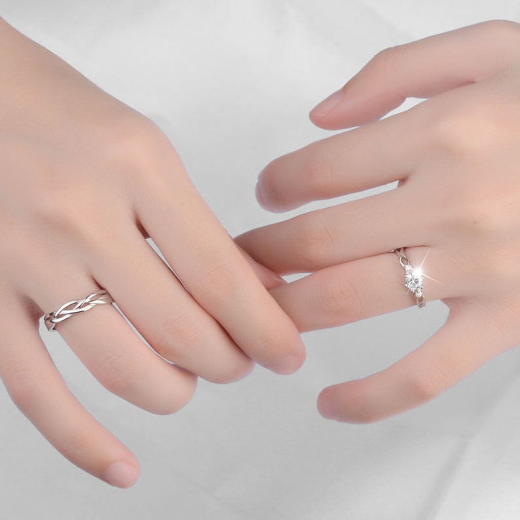 Cặp nhẫn đôi mạ bạc 925 đính đá sang trọng thời trang