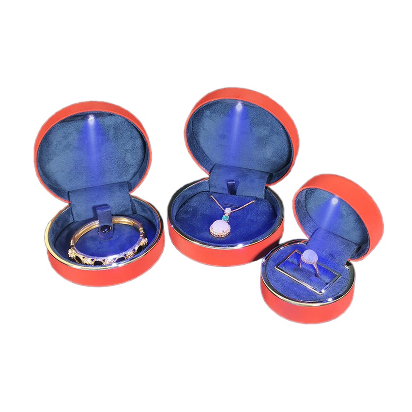 Hộp Đựng Trang Sức Hình Tròn Bằng Da PU Có Đèn Led Phát Sáng Độc Đáo