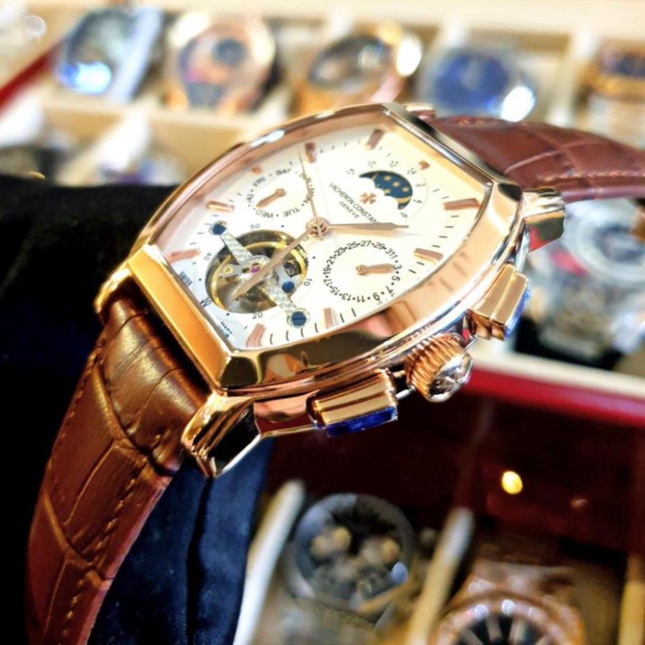 Đồng hồ Nam vacheron máy nhật, mặt đen viền trắng, dòng cơ Automatic + Thẻ Bảo Hành , Đồng hồ thật đẹp